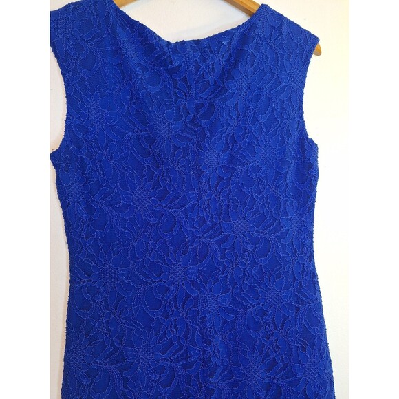 LAUREN RALPH LAUREN Blue Lace Sheath Dress Sz 12 Cocktail Knee Length Formal - Picture 6 of 9